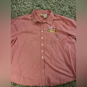Vtg Tweety Red White Check Button Up Shirt Plus 22W 24W Embroidered 1/2 Sleeve